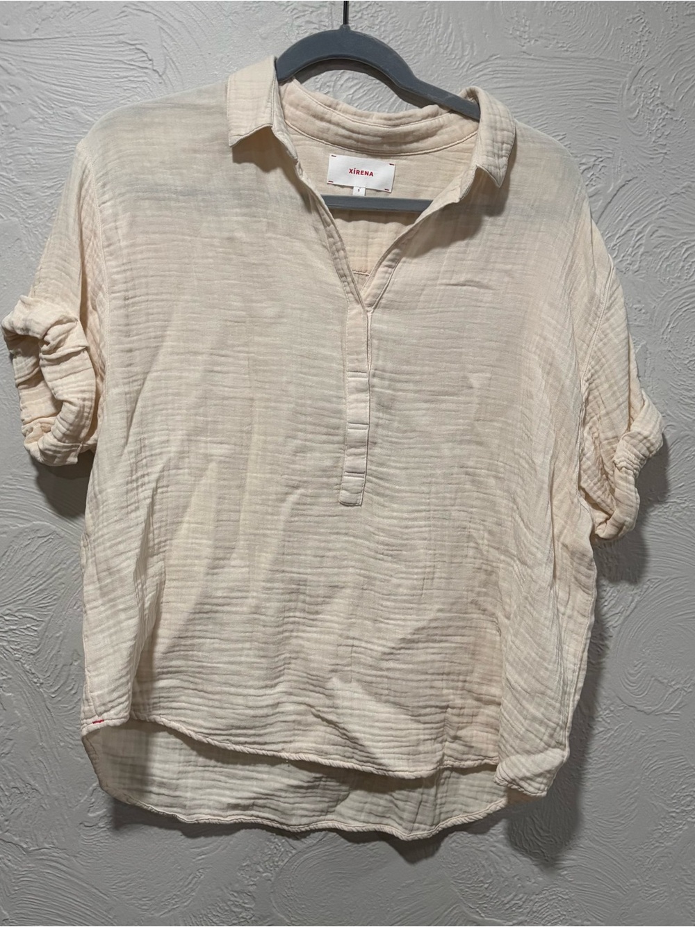 XiRENA Cruz Short-Sleeve V-Neck Cotton Gauze Top Size Small